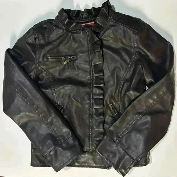 Girls Dollhouse Brown Leather Jacket with Ruffle Detail Size L (14) - Picture 1 of 1